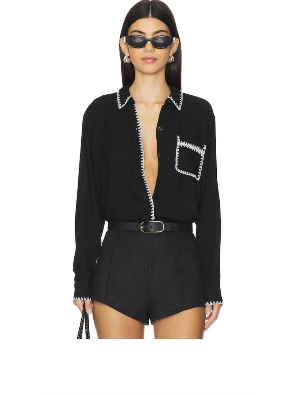 Rails Women's Charli Shirt, Linen Blend, BLACK, Size S
